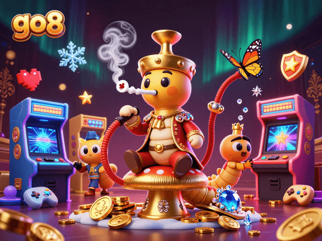 Experience the excitement of go8 casino with a unique 3D illustration featuring vibrant game elements.