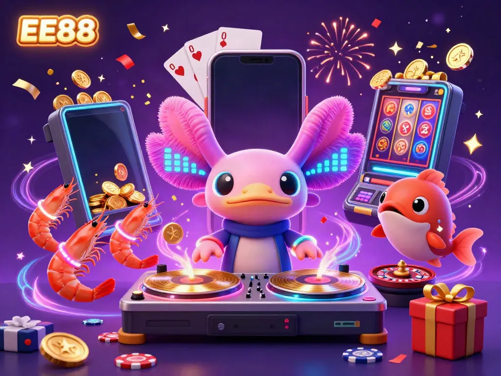 Watch EE88 ignite excitement with electric fun from this vibrant casino scene featuring unique characters and elements.