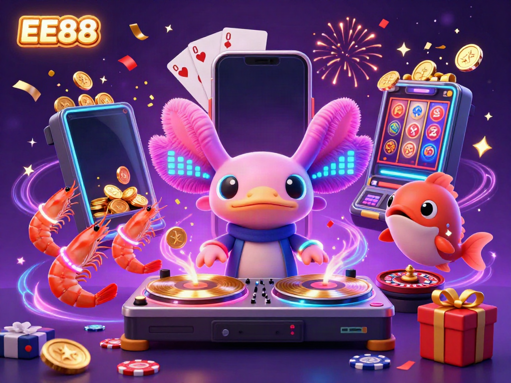 Watch EE88 ignite excitement with electric fun from this vibrant casino scene featuring unique characters and elements.