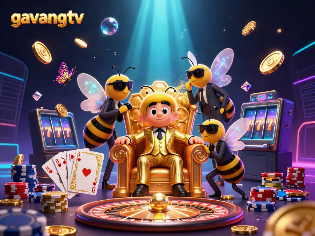 Experience the thrill of gambling with gavangtv's vibrant 3D illustration showcasing an energetic casino scene.