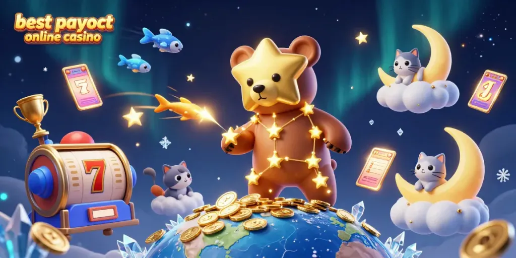 Experience the best payout online casino with vibrant characters and gaming elements in a magical scene.