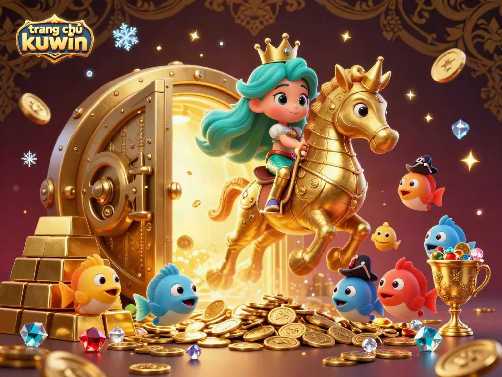 Engage with the dynamic scene featuring a 3D mermaid princess and treasure elements in the context of trang chủ kuwin.