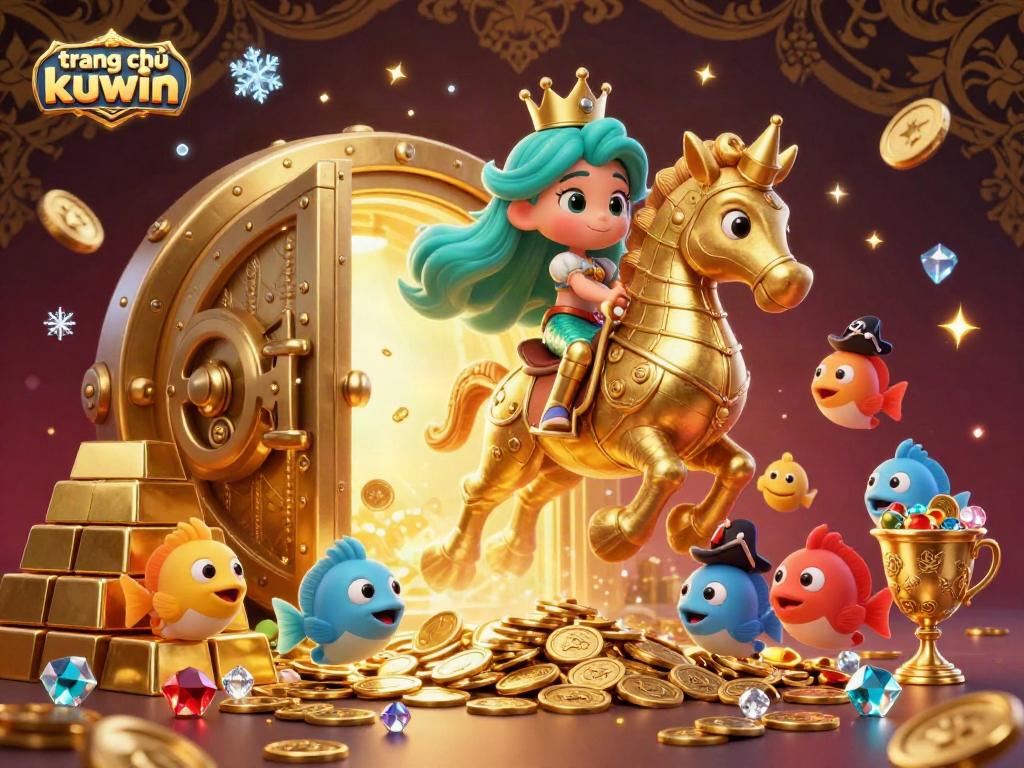 Engage with the dynamic scene featuring a 3D mermaid princess and treasure elements in the context of trang chủ kuwin.