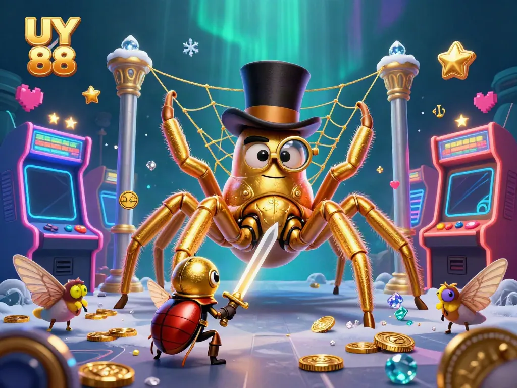 Engage in thrilling casino adventures with UY 88 featuring a brave beetle knight and golden tarantula.