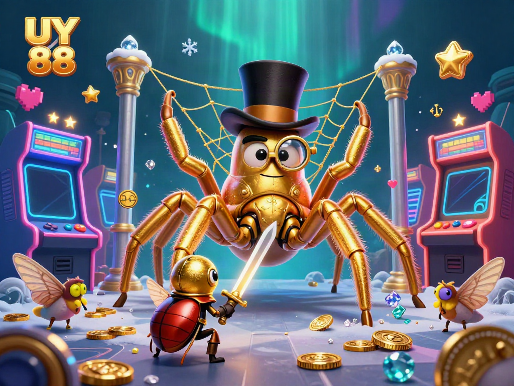 Engage in thrilling casino adventures with UY 88 featuring a brave beetle knight and golden tarantula.