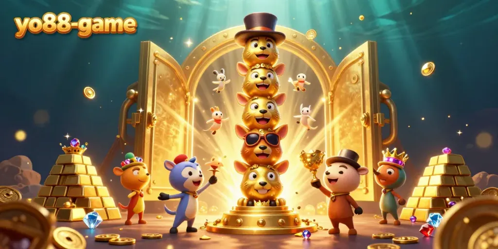 Experience excitement with yo88-game, featuring a 3D golden totem and treasures.