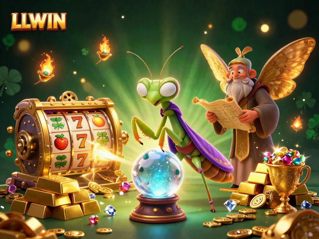 Engage with LLWIN's slots and jackpots while surrounded by a mystical scene of fortune tellers and treasures.