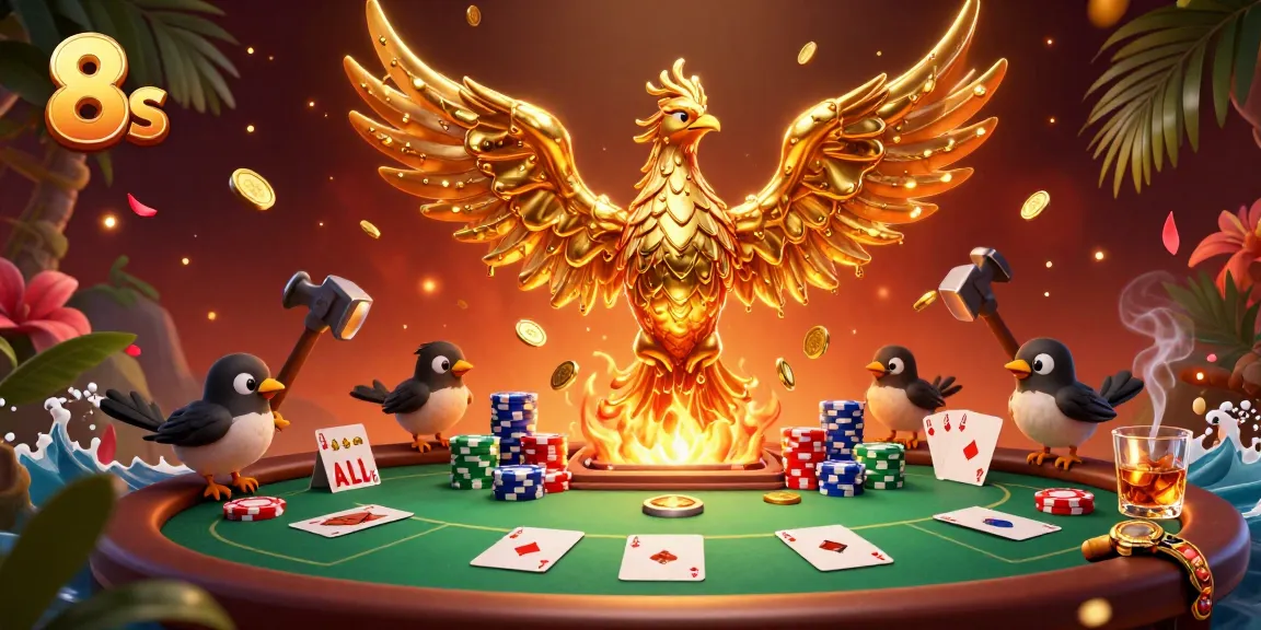 Engage in thrilling poker gameplay at 8s, where a molten phoenix brings luck and golden coin rewards.