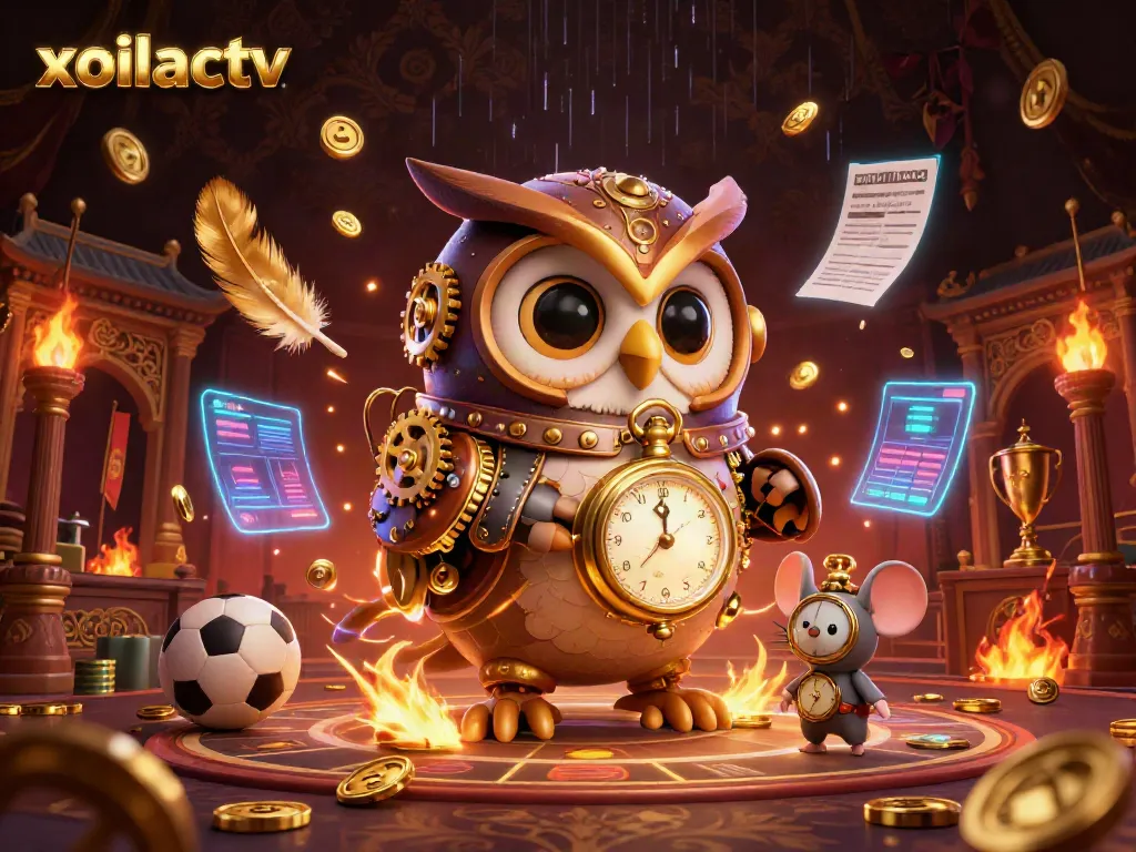 Engage with exciting sports betting moments on xoilactv showcasing dynamic cartoon characters amidst a vibrant casino atmosphere.