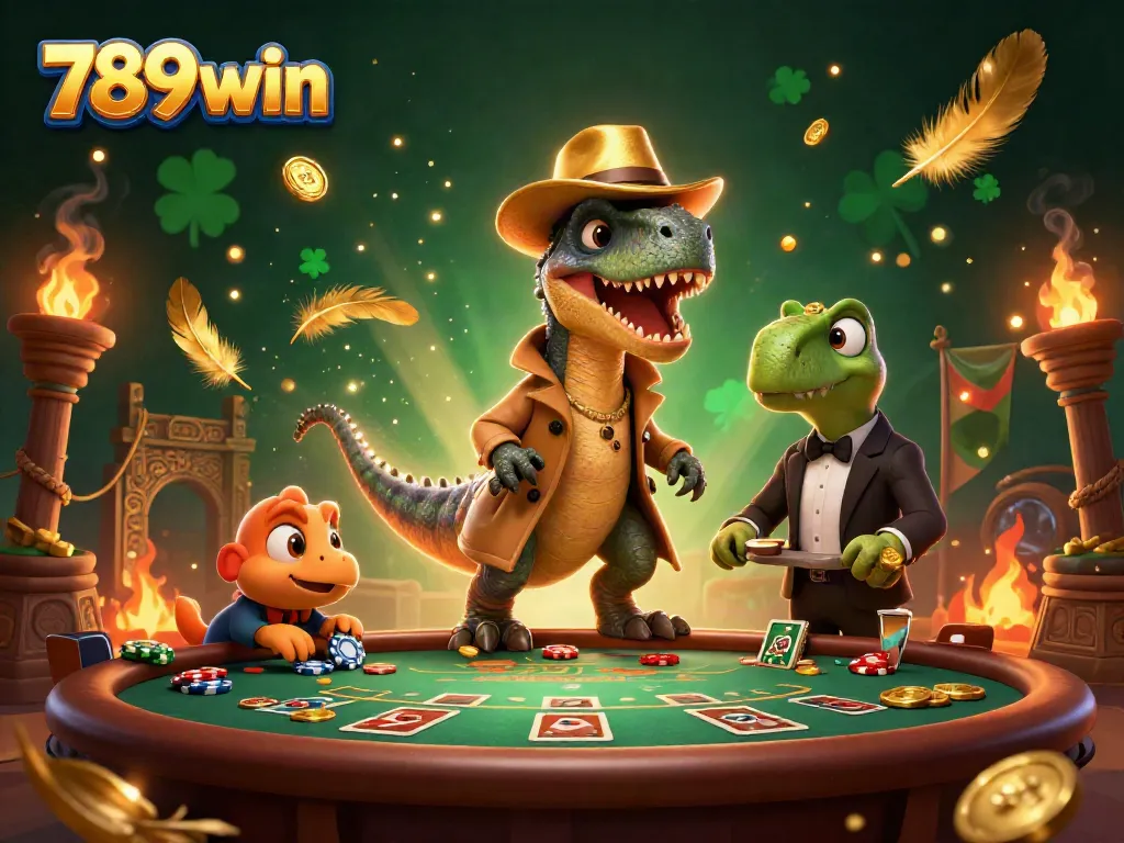 Experience thrilling gameplay at 789win with cartoon characters stealing chips at a blackjack table.
