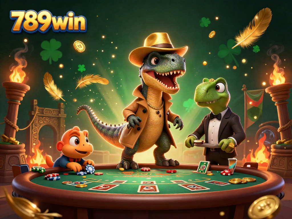 Experience thrilling gameplay at 789win with cartoon characters stealing chips at a blackjack table.