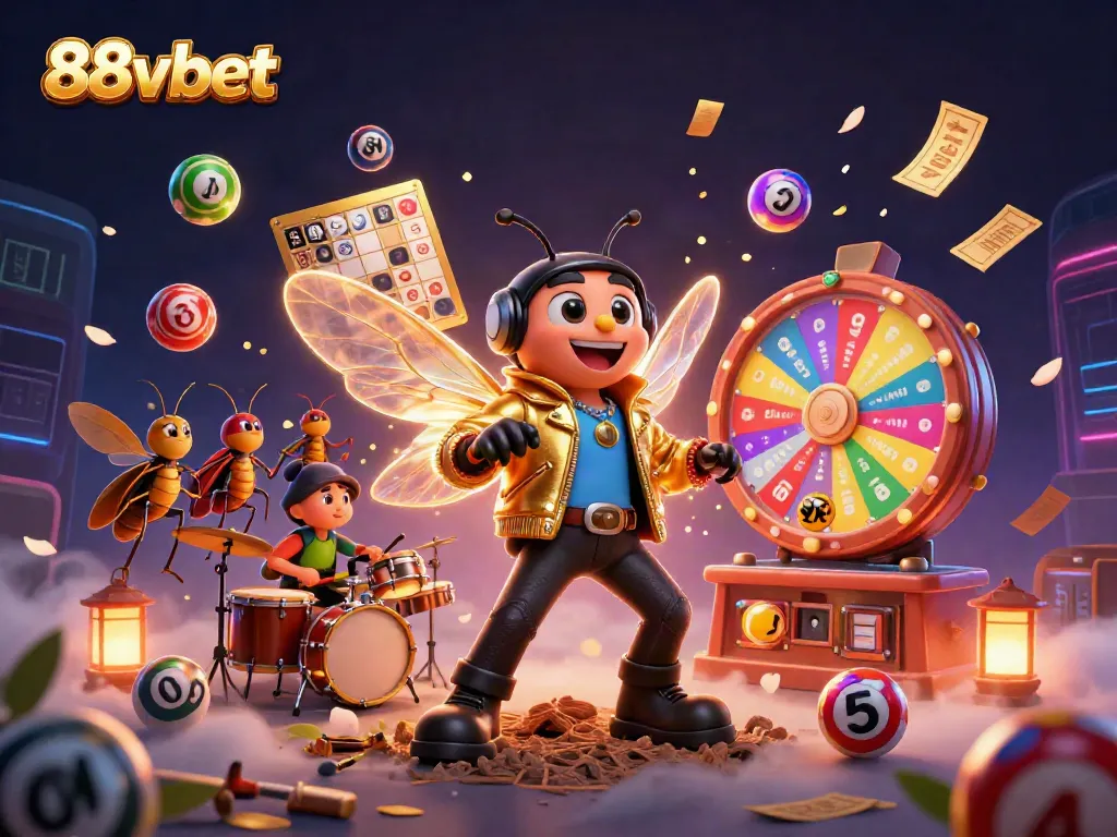 Celebrate at 88vbet with vibrant 3D animated characters enjoying a dynamic lottery event.