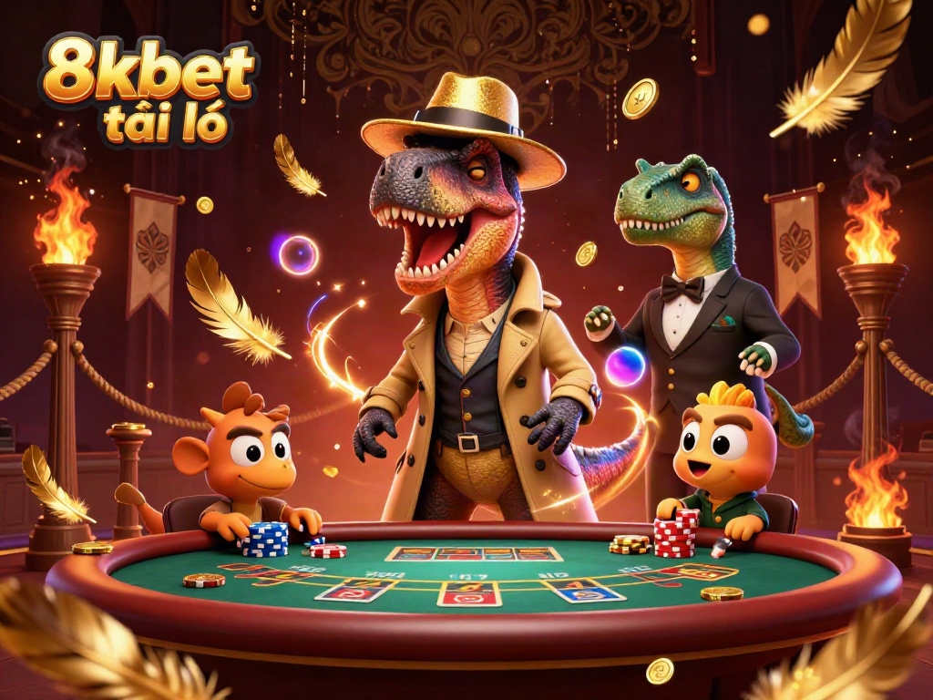 Experience exhilarating moments at 8xbet tài trợ blackjack table with lively characters and vibrant casino elements.