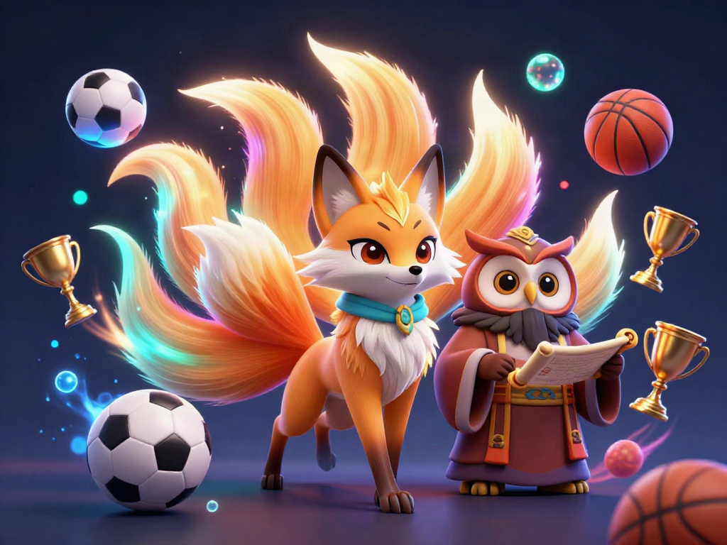 Experience the vibrant world of KP88 with a magical fox spirit and wise sage in this dynamic casino scene.