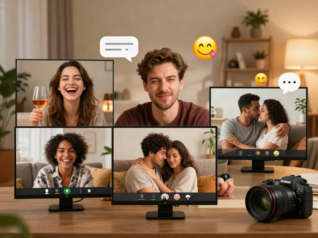 Engaging sex chat scene showcasing diverse individuals enjoying intimate conversations online.