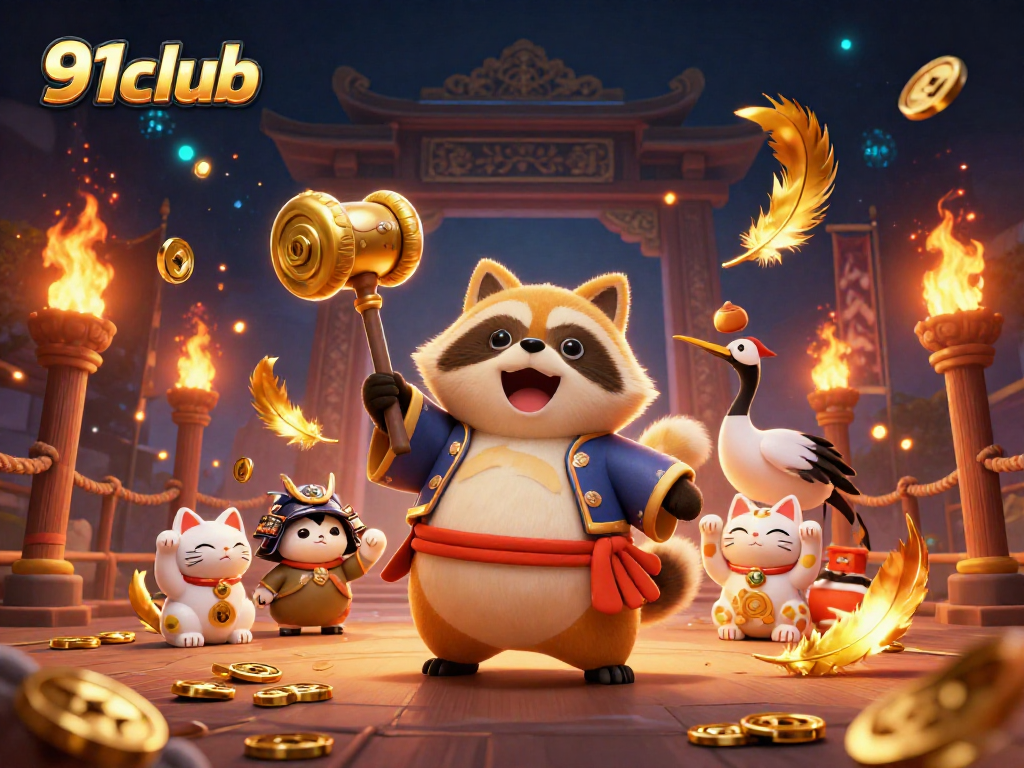 Join the excitement at 91club with this vibrant illustration showcasing colorful characters and casino elements.