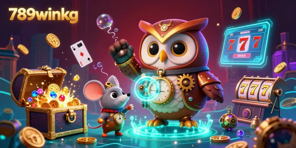 Engage with thrilling casino adventures at 789winkg featuring vibrant characters and colorful gaming elements in a rich 3D scene.