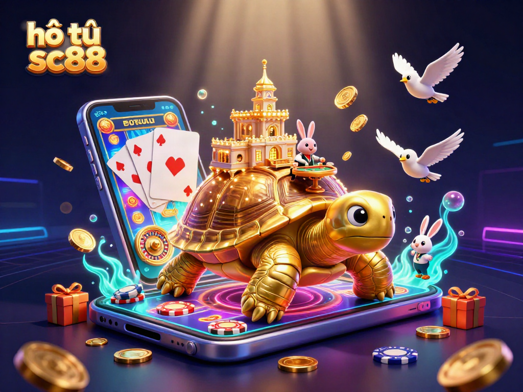 Engage with hổ trợ sc88 as a golden tortoise casino hosts a thrilling game scene.