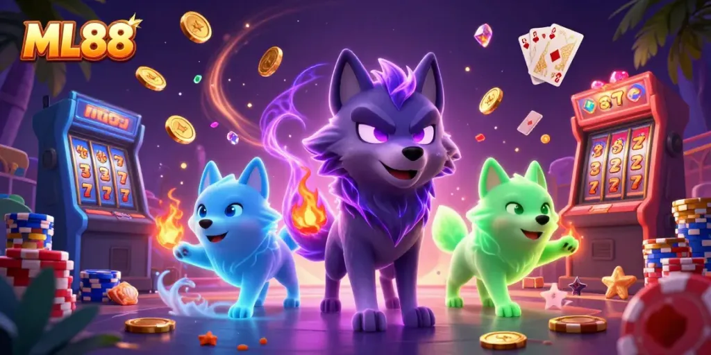 Engage with ML88's thrilling casino gameplay featuring a shadow wolf leader and ghostly companions.