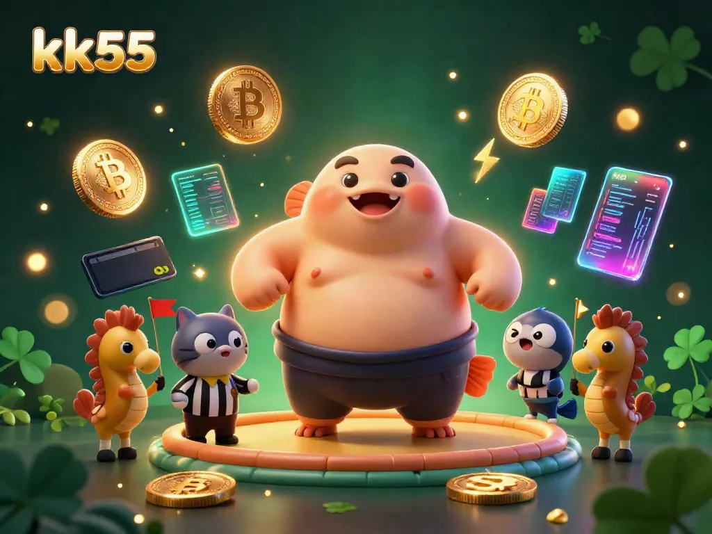 Engage with kk55's casino world, featuring a vibrant underwater scene with unique characters and dynamic gambling elements.
