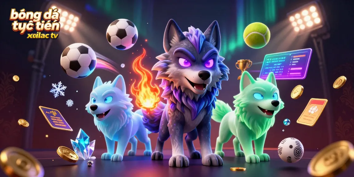 Watch exhilarating bóng đá trực tuyến xoilac tv with vibrant 3D visuals, featuring spirited wolf characters and dynamic sports elements.