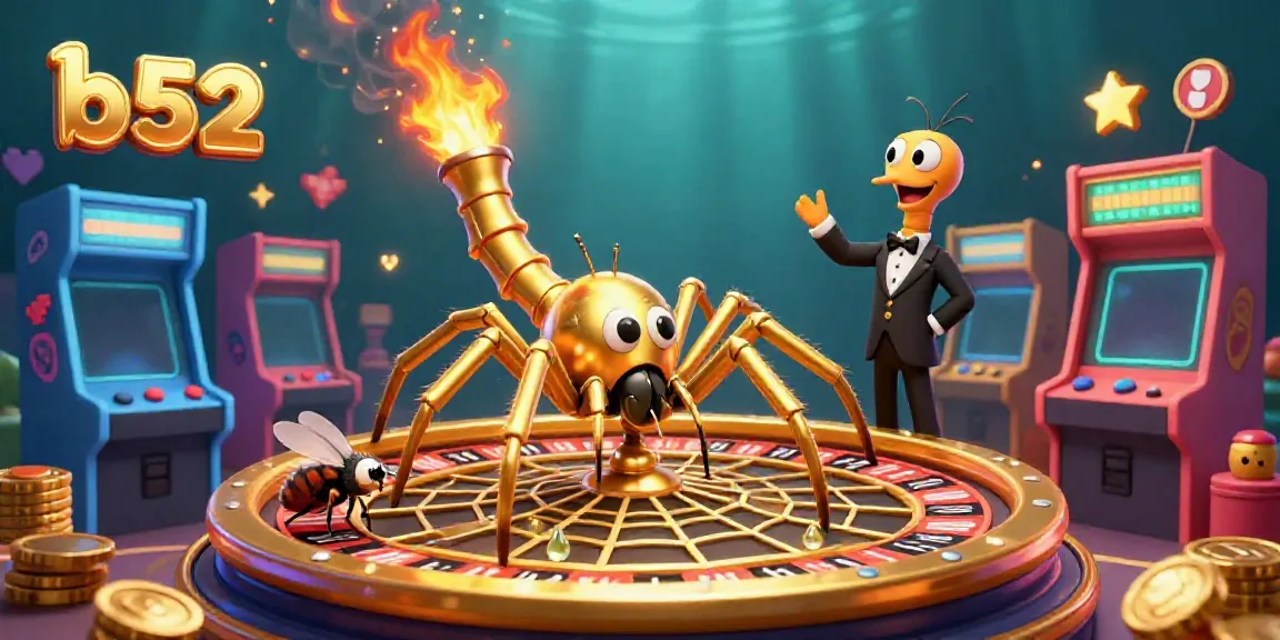 Spin to win big with B52, showcasing a golden web roulette game with vibrant characters and elements.