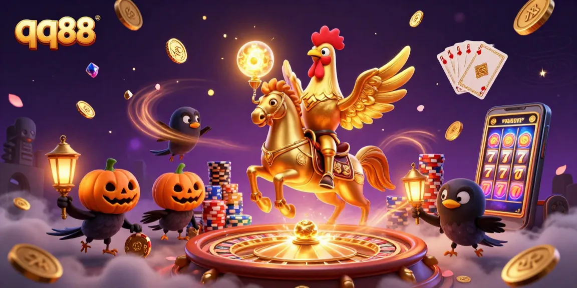 Engage with qq88 casino adventures featuring a golden rooster and dynamic gaming elements.