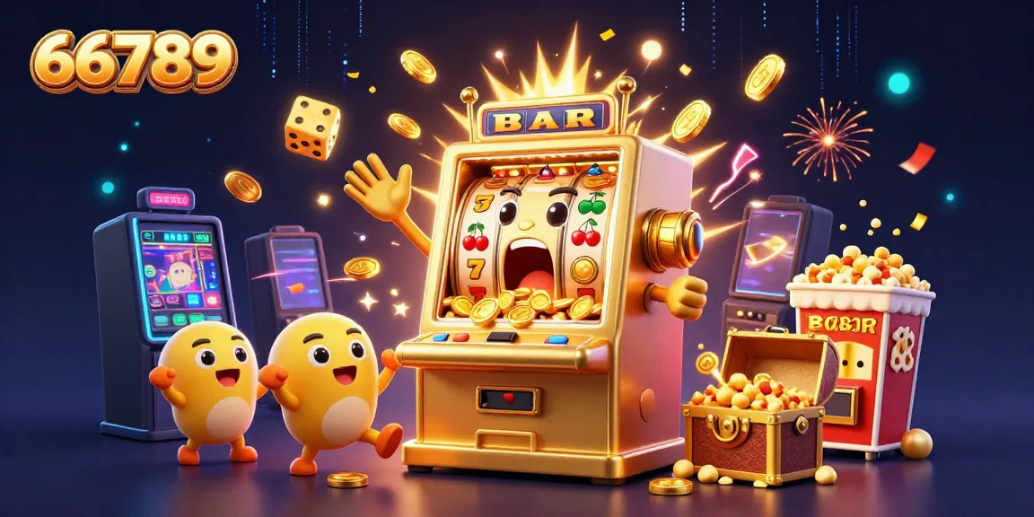Experience the thrill of 66789 as a golden slot machine hits a jackpot, surrounded by celebrating baby slots.
