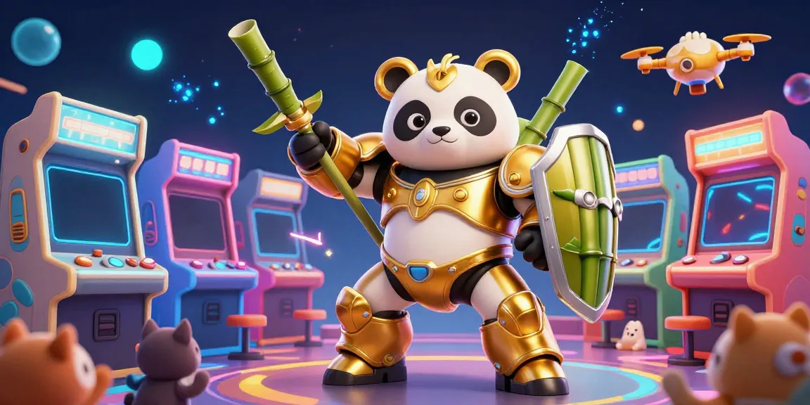 Experience the excitement at lc88 with the mech-suit panda and arcade elements in a vibrant casino scene.