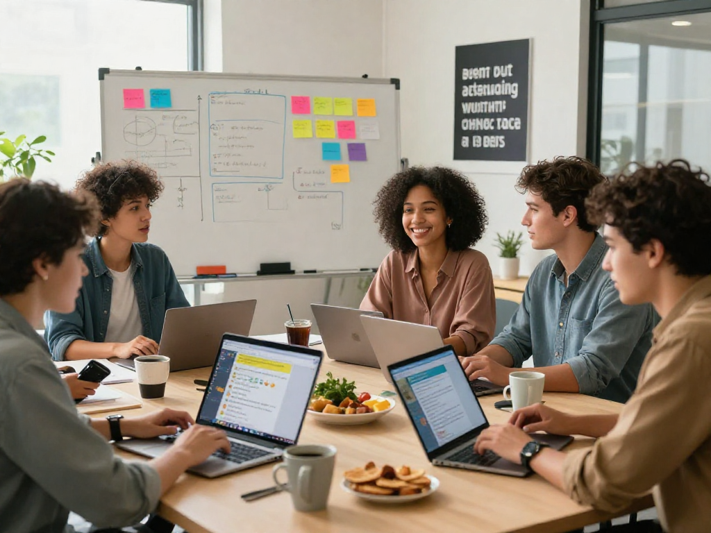Juicy chat in a lively digital workspace with diverse professionals engaging in conversation.
