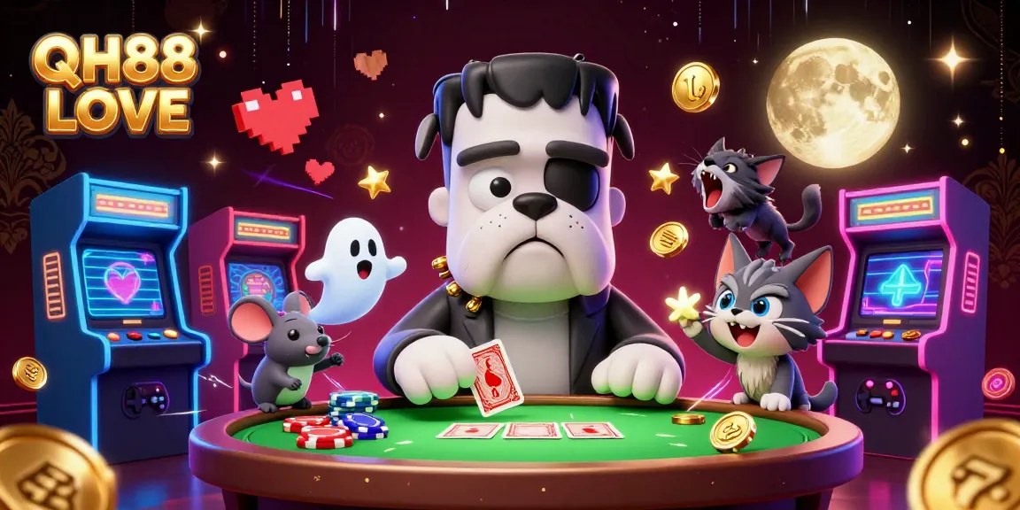 Join the fun on QH88 LOVE with a vibrant casino scene featuring unique characters and games.