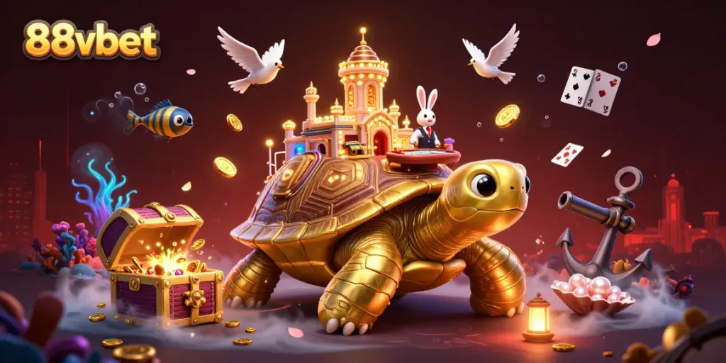 Experience thrilling gameplay at 88vbet with a vibrant casino scene showcasing lively characters and riches.