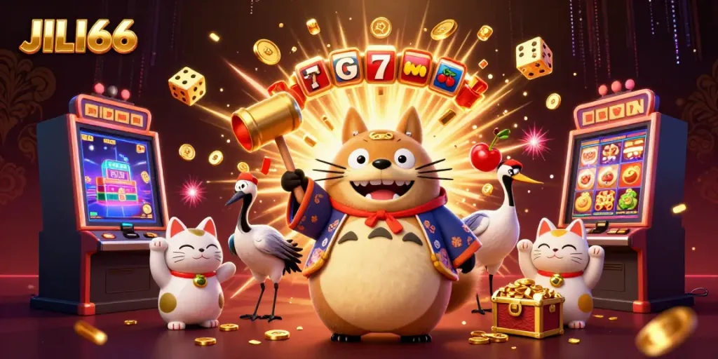 Experience the excitement of JILI66 with cheerful characters, dynamic slots, and dazzling casino elements.