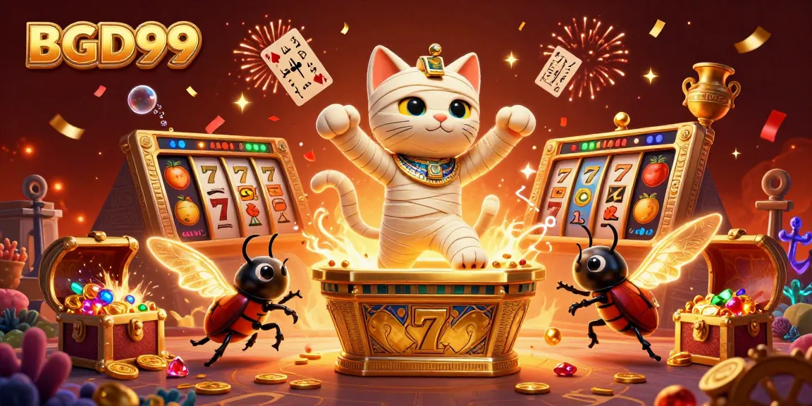 Experience thrilling gaming at BGD99 with vibrant casino scenes featuring slots and animated characters.