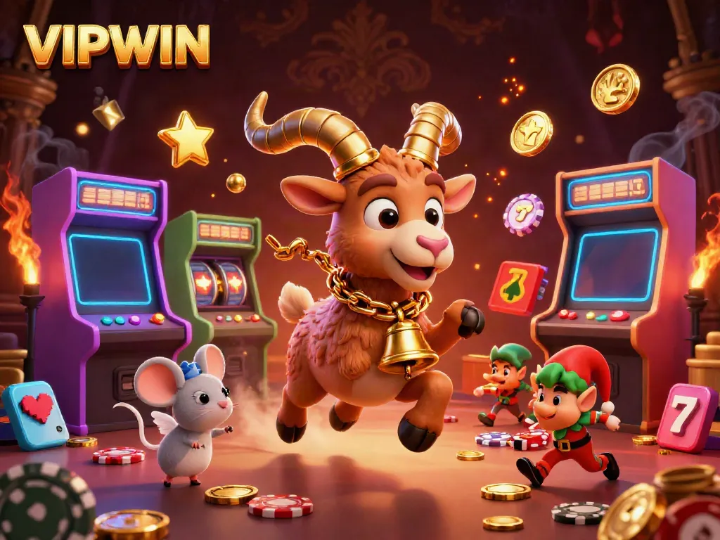 VIPWIN revelers celebrate in a festive casino scene filled with exciting game elements.