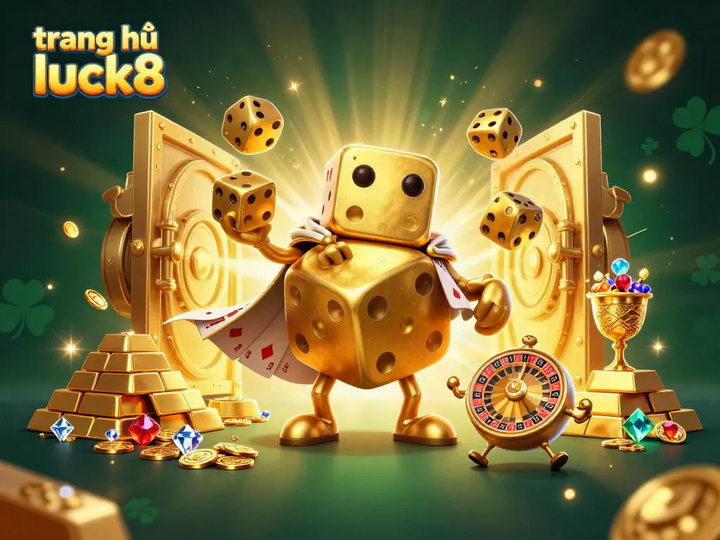 Win big at trang chủ luck8 with lively golden dice, jewels, and vibrant casino elements!