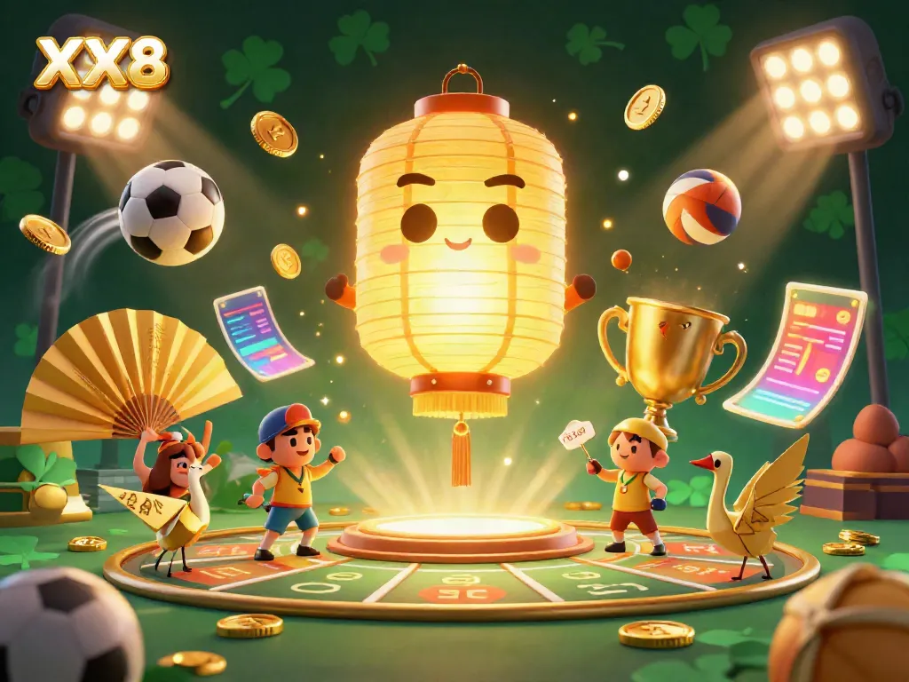Engage with the dazzling XX8 sports betting scene featuring golden lantern spirits and dynamic game elements.