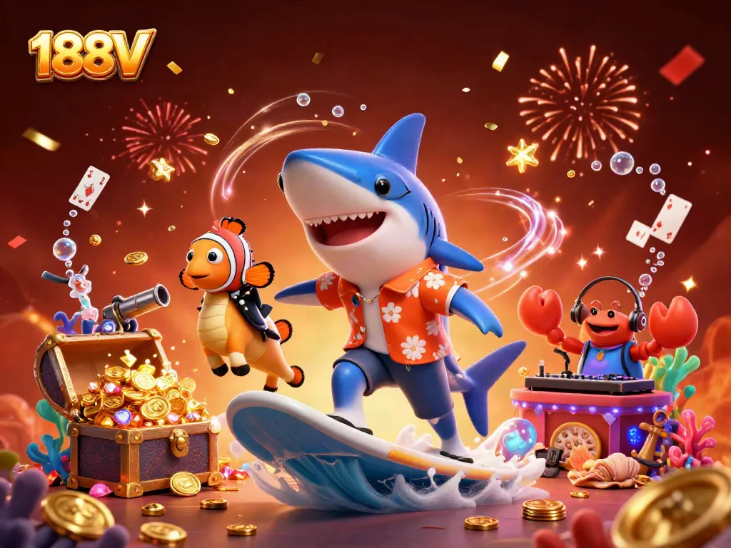 Experience the thrilling world of 188V with colorful casino fun featuring dynamic underwater characters.